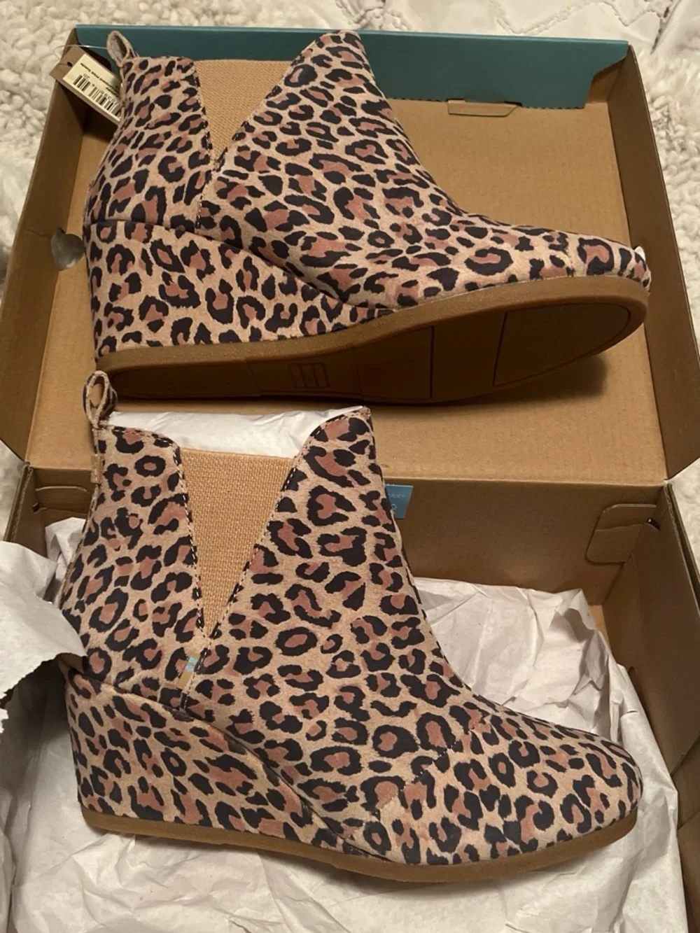 TOMS New With Tags Leopard Print Wedge Booties - Black/Tan